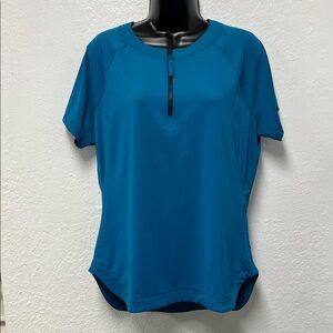 Title Nine Teal Sunbuster Quarter Zip Short Sleeve Shirt size Large